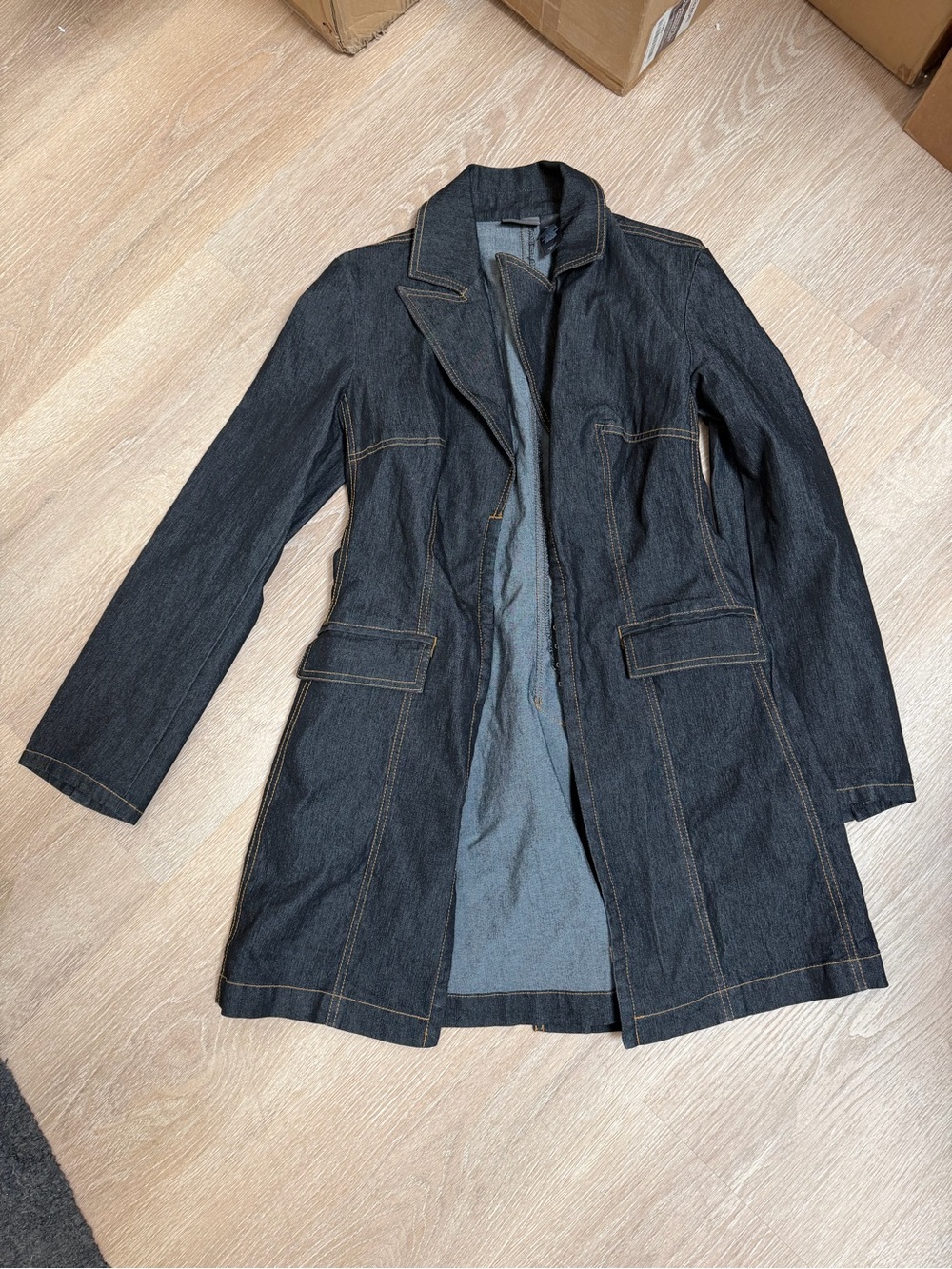 Bisou bisou Dark Denim Long Women's Coat size petite small